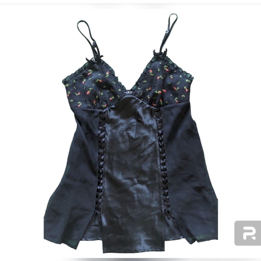 Y2K black floral mesh mini dress, Morgan Taylor intimate size large